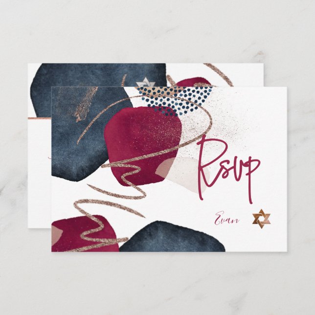PixDezines Abstrait RSVP Navy Bar Mitzvah ✡ (Devant / Derrière)