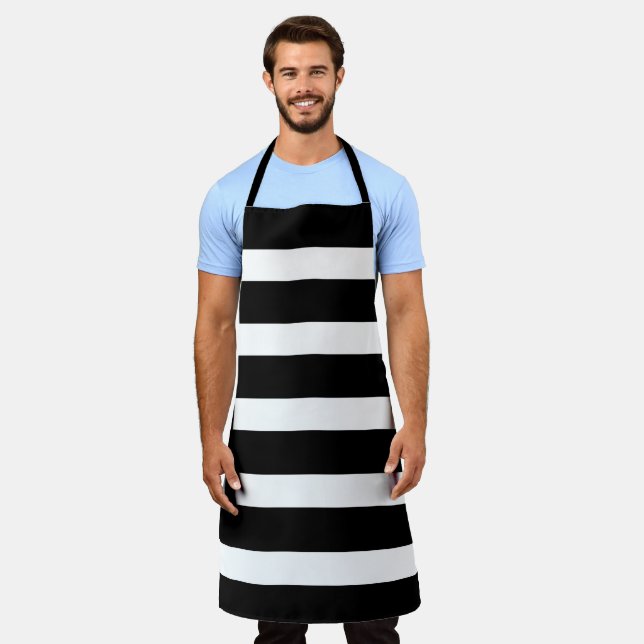 PixDezines Adjustable Black and White Stripes Apron (Worn)