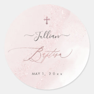 PixDezines AlcoholInk Blush Pink Rose Gold Baptism Classic Round Sticker