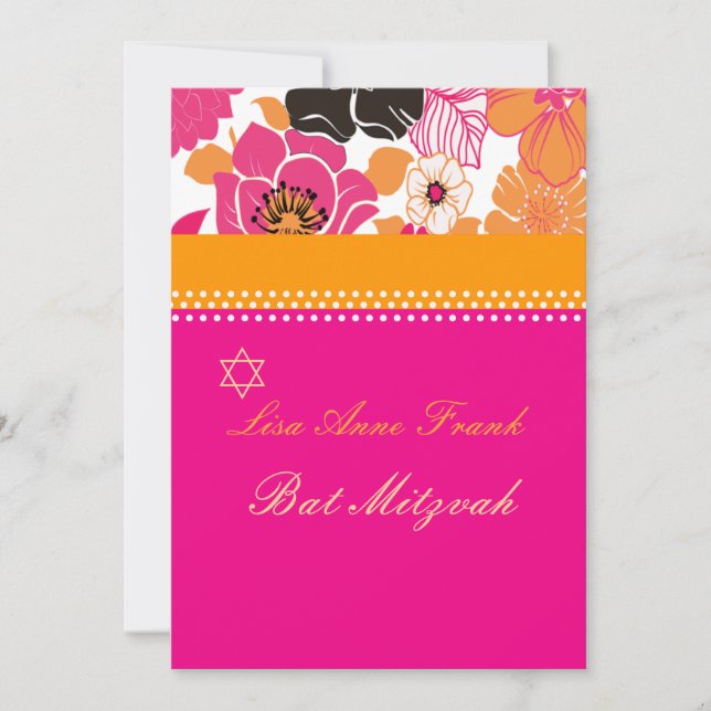 PixDezines Alegre retro floral, Bat  Mitzvah Invitation (Front)
