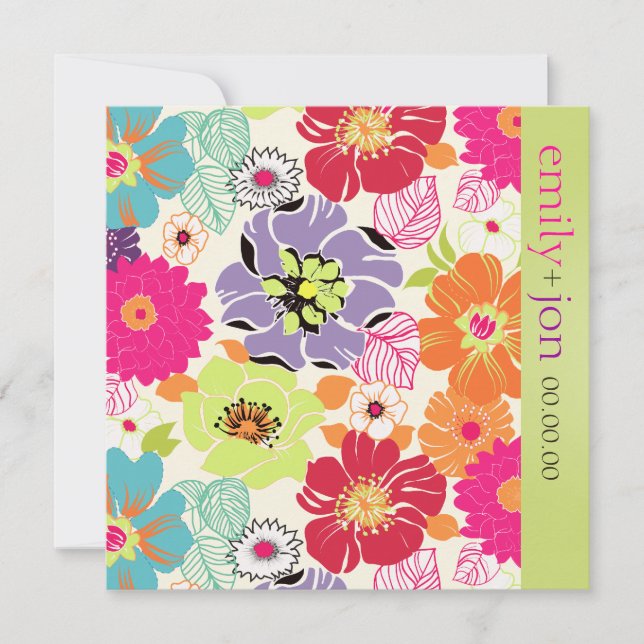 PixDezines alegre retro floral Invitation (Front)