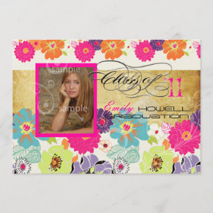PixDezines ALEGRE RETRO FLOWERS GRADUATI Invitation