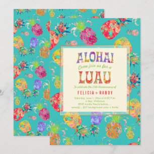 PixDezines Aloha Hawaiian Pineapples/DIY Teal Invitation