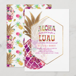 PixDezines Aloha Hawaiian Pineapples/DIY Teal Invitation