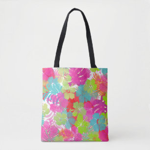 PixDezines Aloha Hibiscus/Rainforest Foliage Tote Bag