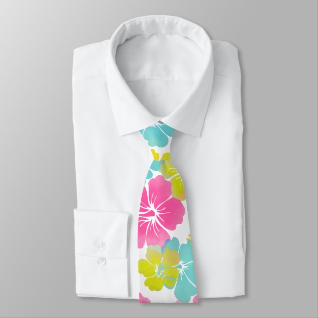 PixDezines Aloha Hibiscus Tropical Flowers Tie (Tied)