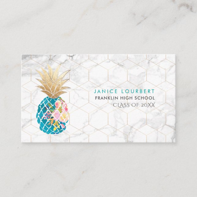 PixDezines ALOHA PINEAPPLE/AQUA BLUE/FAUX GOLD Calling Card (Front)