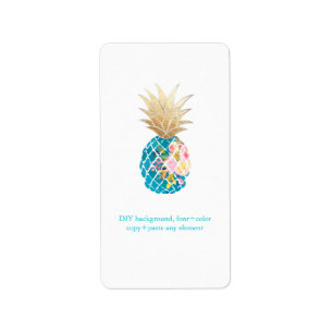 PixDezines Aloha Pineapple Faux Foil Wine Labels