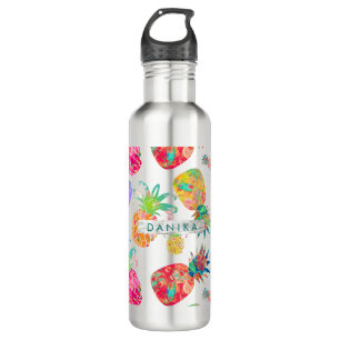 PixDezines Aloha Pineapple+Floral Watercolor 710 Ml Water Bottle