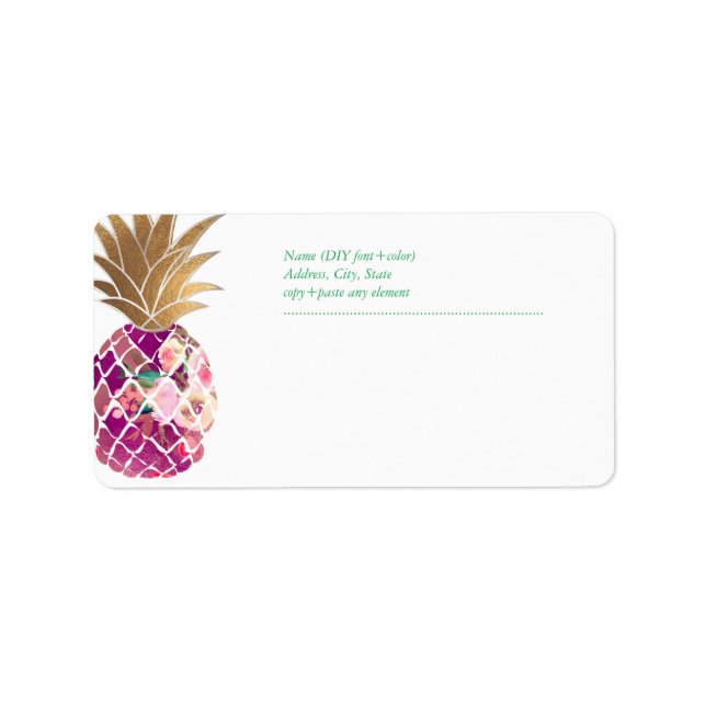 PixDezines Aloha Pineapple+Floral Watercolor Label (Front)
