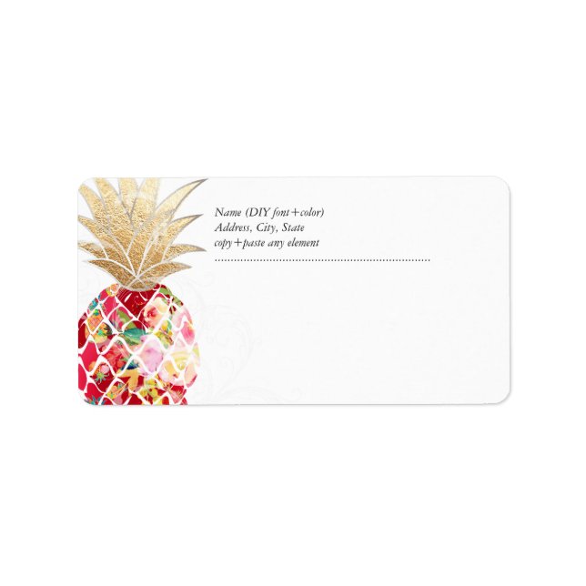 PixDezines Aloha Pineapple+Floral Watercolor Label (Front)