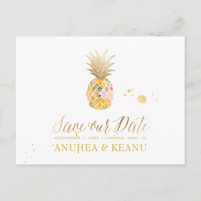 PixDezines Aloha Pineapple/Hot Pink/Save the Date Announcement Postcard (Front)