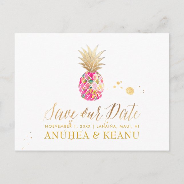 PixDezines Aloha Pineapple/Hot Pink/Save the Date Announcement Postcard (Front)