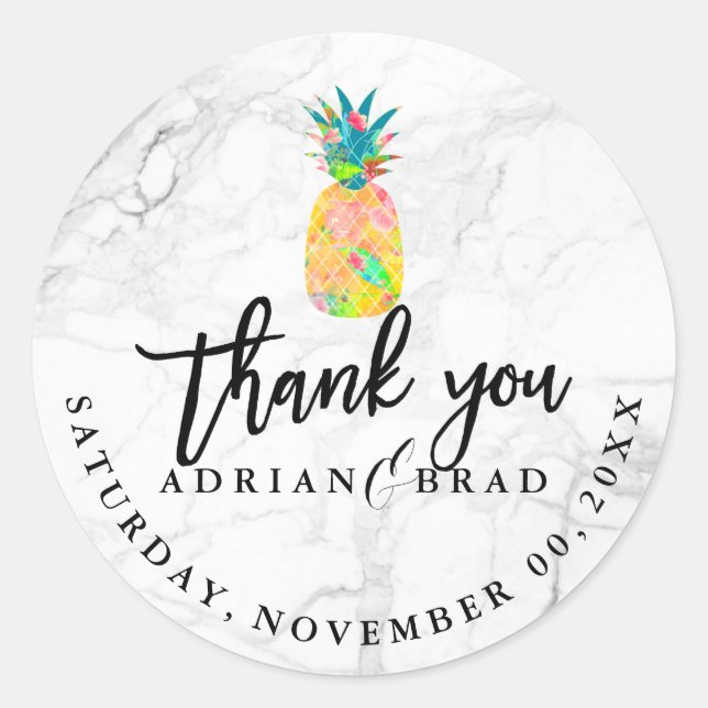 PixDezines Aloha Pineapple/Marble Classic Round Sticker (Front)