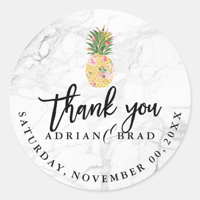 PixDezines Aloha Pineapple/Marble Classic Round Sticker (Front)