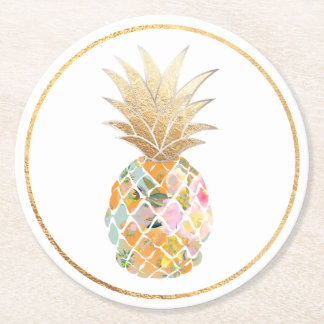 PixDezines Aloha Pineapples/DIY background Round Paper Coaster