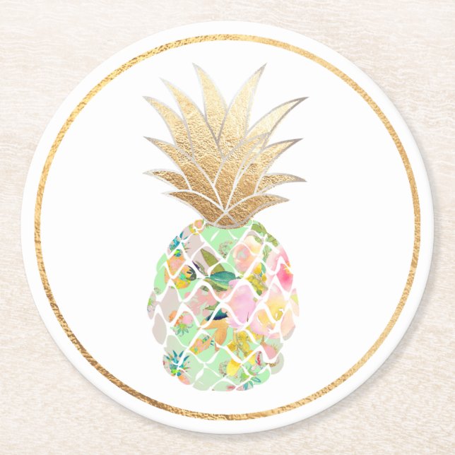 PixDezines Aloha Pineapples/DIY background Round Paper Coaster (Front)