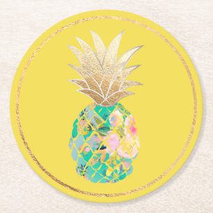 PixDezines Aloha Pineapples/DIY background Round Paper Coaster