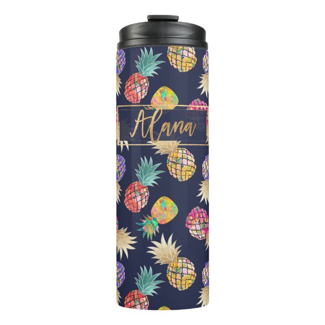 PixDezines Aloha Pineapples/DIY background Thermal Tumbler (Front)