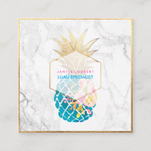 PixDezines Aloha Pineapples/Gold/Marble Square Business Card