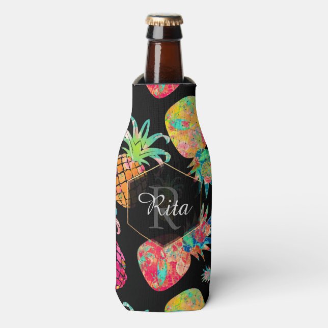 PixDezines Aloha Pineapples Pattern/DIY background Bottle Cooler (Bottle Front)