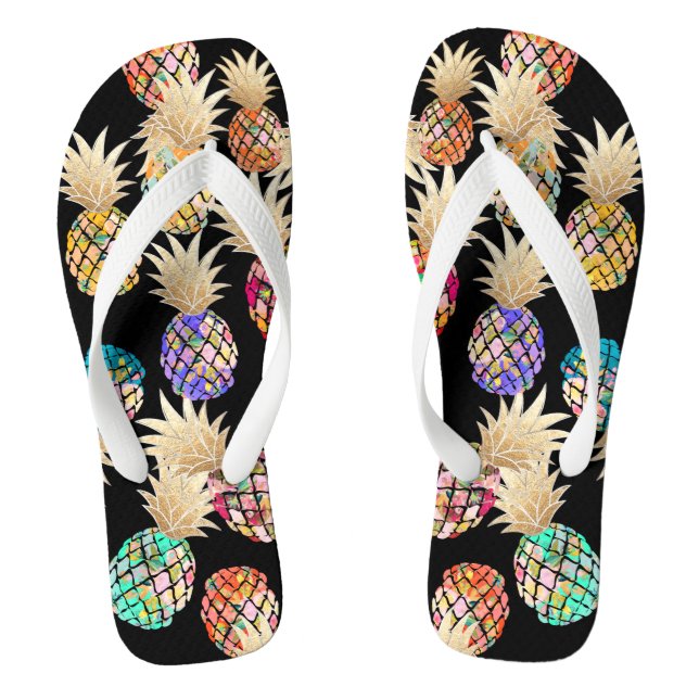 PixDezines Aloha Pineapples Pattern Flip Flops (Footbed)