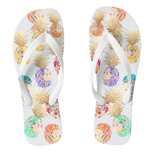 PixDezines Aloha Pineapples Pattern Flip Flops (Footbed)