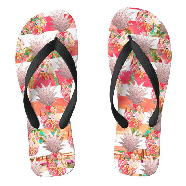 PixDezines Aloha Pineapples+Stripes Flip Flops (Footbed)