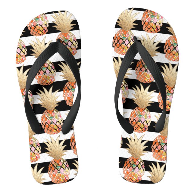 PixDezines Aloha Pineapples+Stripes Flip Flops (Footbed)