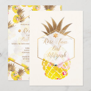 PixDezines Aloha Pineapples/Watercolor/Bat Mitzvah Invitation