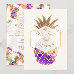 PixDezines Aloha Pineapples/Watercolor/Bat Mitzvah Invitation