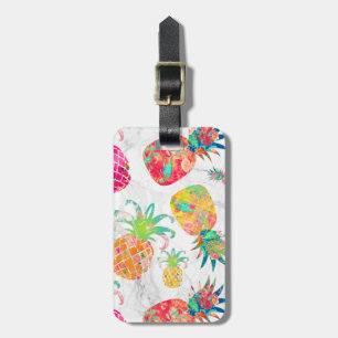 PixDezines Aloha Pineapples+White Marble Luggage Tag