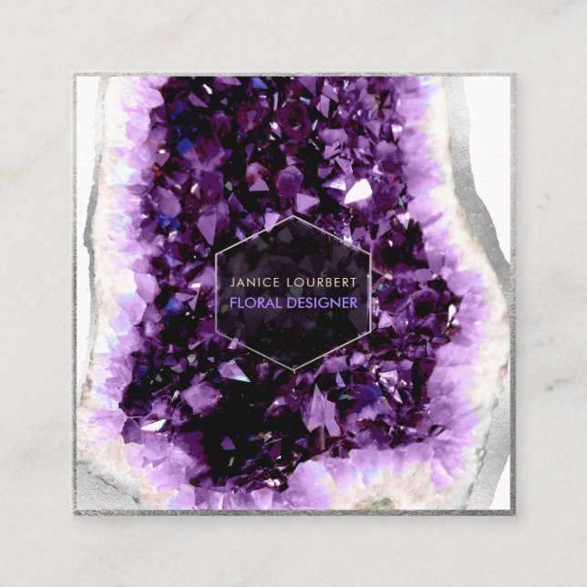 PixDezines Amethyst Quartz/Jewellery Designer Square Business Card (Front)