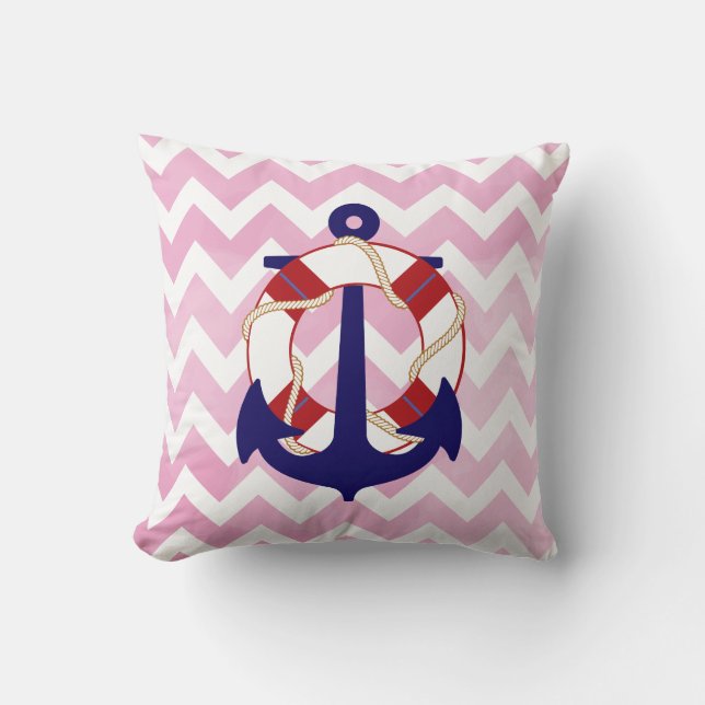 PixDezines anchor/nautical/chevron/watercolor Throw Pillow (Front)