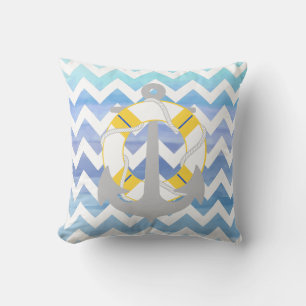 PixDezines anchor/nautical/chevron/watercolor Throw Pillow