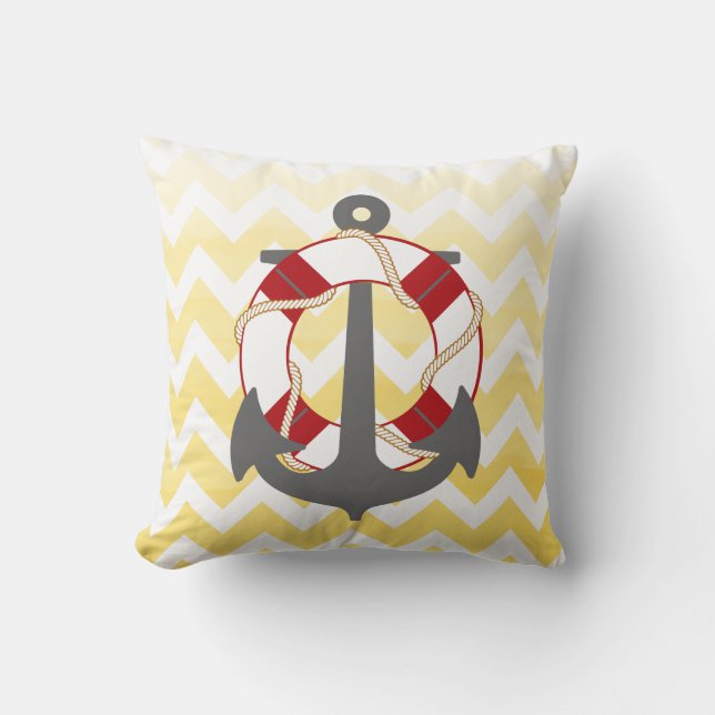 PixDezines anchor/nautical/chevron/watercolor Throw Pillow (Front)