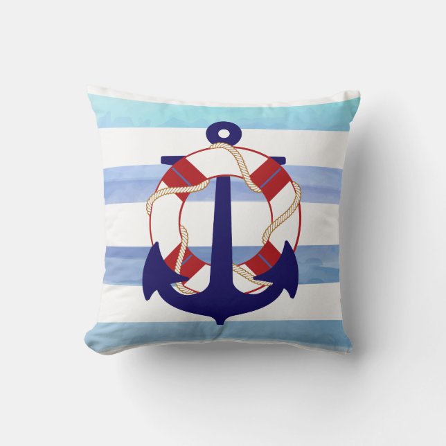 PixDezines anchor/nautical/ocean/wave/watercolor Throw Pillow (Front)