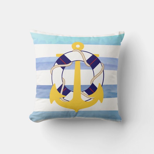 PixDezines anchor/nautical/ocean/wave/watercolor Throw Pillow (Front)