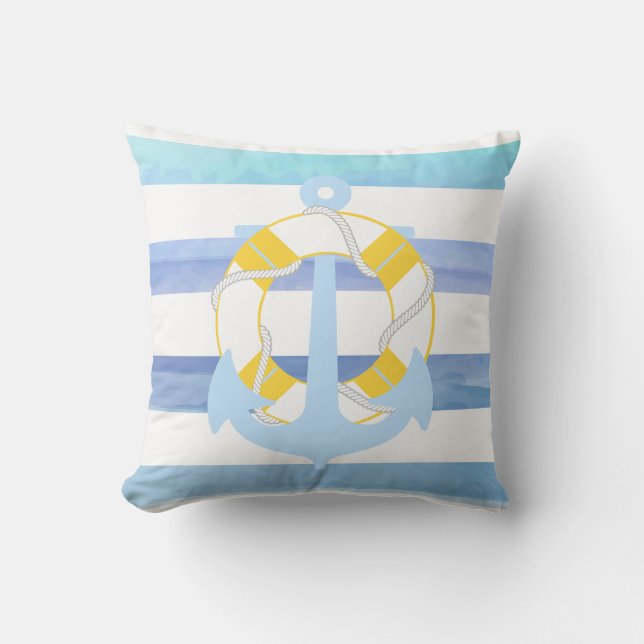 PixDezines anchor/nautical/ocean/wave/watercolor Throw Pillow (Front)