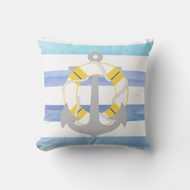 PixDezines anchor/nautical/ocean/wave/watercolor Throw Pillow (Front)