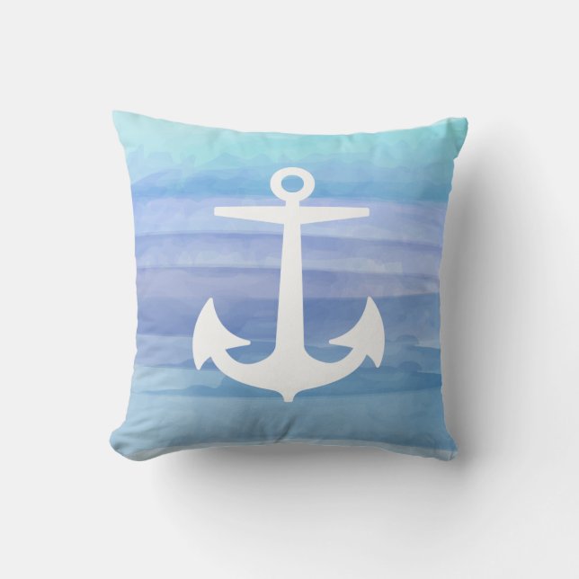 PixDezines anchor/nautical/ocean/wave/watercolor Throw Pillow (Front)