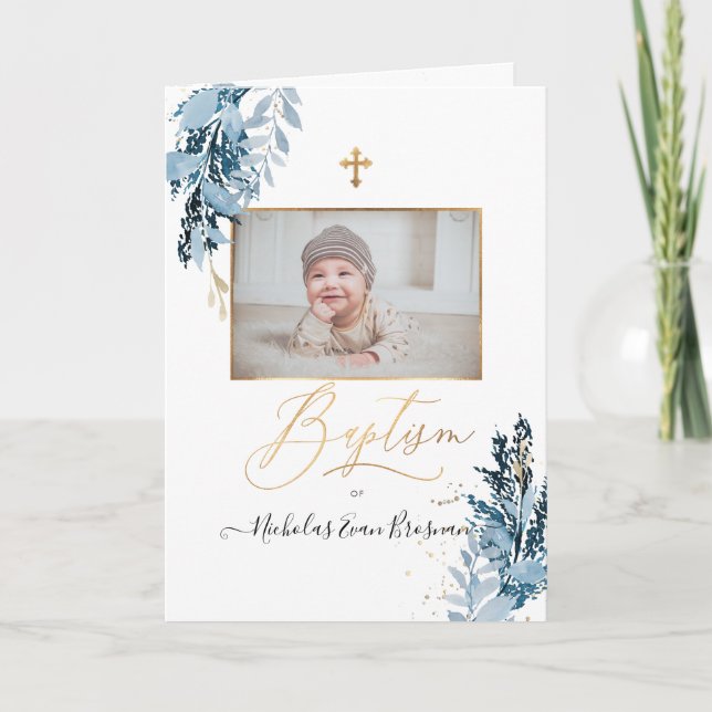 PixDezines Aquarelle Dusty Blue Baptism Programme (Devant)