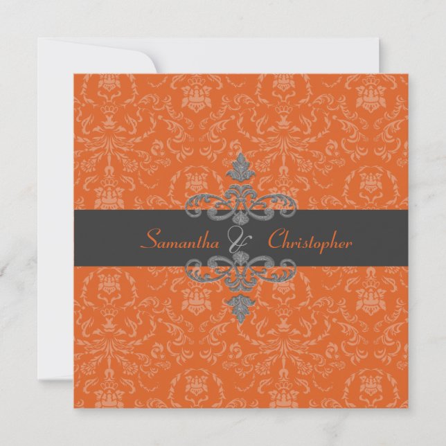 PixDezines Arianna Damask, diy colour, Orange Spic Invitation (Front)