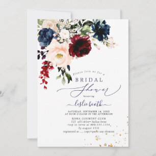 PixDezines Automne Blush Navy H2 Fleurs Invitation