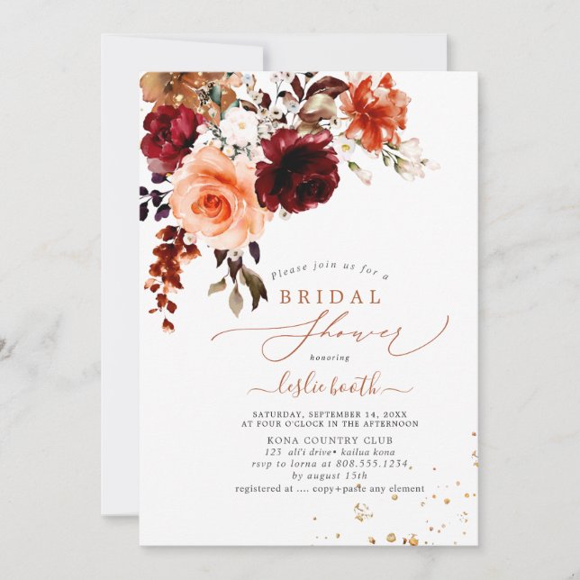 PixDezines Autumn Watercolor Flowers Bridal Shower Invitation (Front)