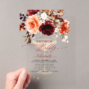PixDezines Autumn Watercolor Flowers Brunch Bubbly Acrylic Invitations