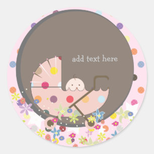 PixDezines Baby in pram. Classic Round Sticker