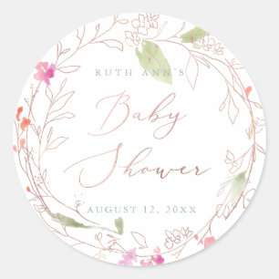 PixDezines Baby Shower, Floral Watercolor, Blush Classic Round Sticker