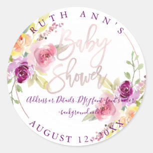 PixDezines Baby Shower, Floral Watercolor, Plum Classic Round Sticker
