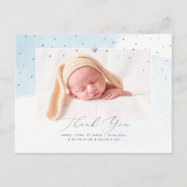 PixDezines Baby Shower Thank You Blue Watercolor Postcard (Front)